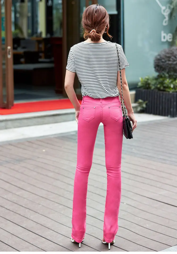 Женские джинсы, яркие цвета, облегающие Женские джинсовые штаны, рабочая одежда, высокая талия, тонкие эластичные женские расклешенные брюки, pantalone femme