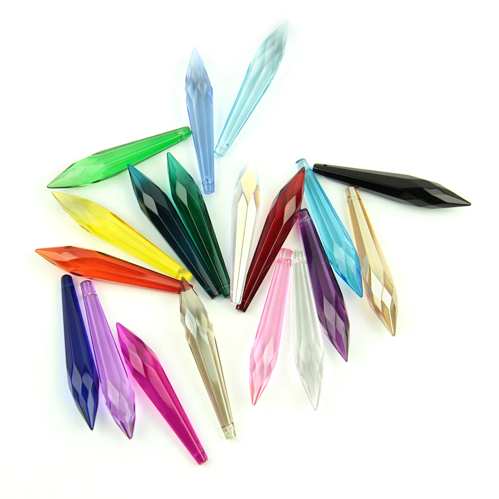 

63mm 10pcs/50pcs/100pcs Mixcolor Glass Crystal Multifaceted Icicle U-drop Prism Pendants for Lamp Decor Hot Sales