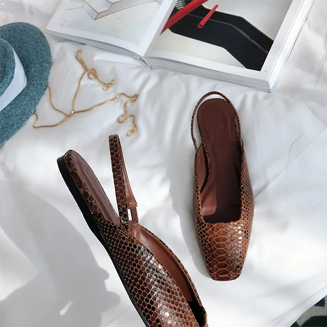 Boussac/женские сабо в стиле ретро на квадратном каблуке с ремешком на пятке женские туфли на плоской подошве со змеиным принтом; элегантные женские туфли на плоской подошве; SWA0299