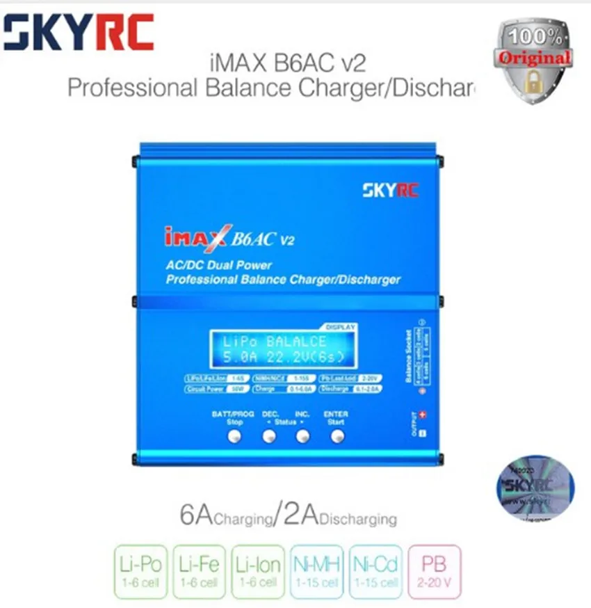Kopen Echt SKYRC iMAX B6AC V2 Dual Power (6A, 50 W) Balans Lader Ontlader voor Lipo Batterij + EU US UK AU plug power supply draad