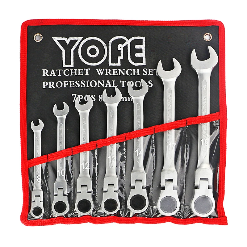 YOFE 7pcs/set 8-19mm Flexible Head Ratchet Handle Wrench Quick Matt Reversible Spanner Set Auto Repair Tools | Инструменты