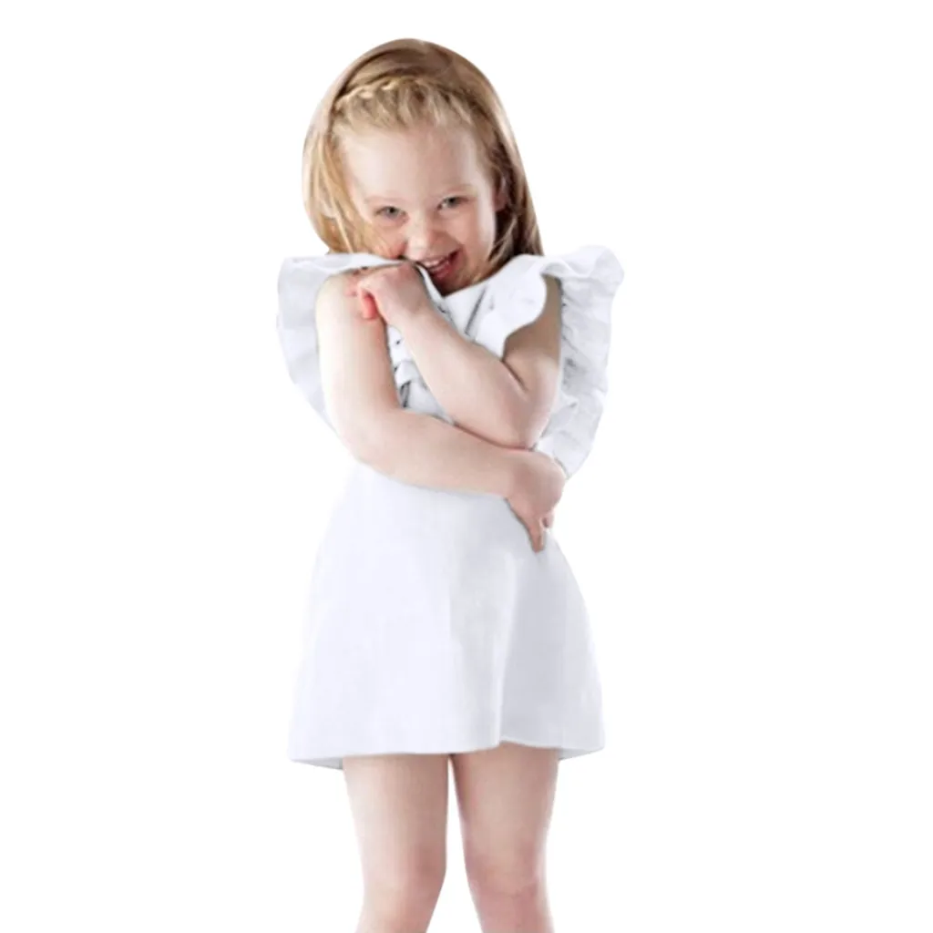 SAGACE/платье для девочек; летние платья для новорожденных девочек; однотонное повседневное платье с рукавами-оборками; белые платья для маленьких девочек