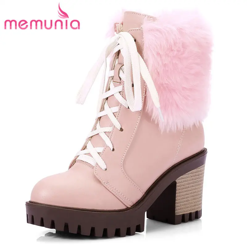 

MEMUNIA new arrive 2020 fashion cross tied ankle boots for women autumn winter high heel boots warm short plush boots size 34-43