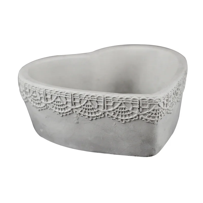 

Silicone Concrete Mold Heart with Lace Pattern Planter Mould Handmade Cement Flowerpot Tool