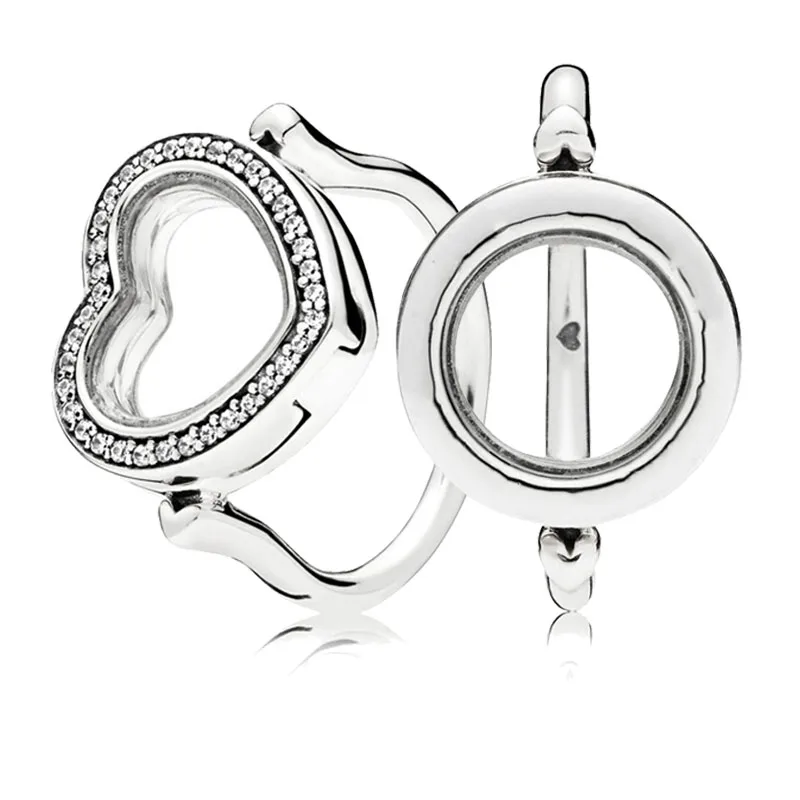 

925 Sterling Silver Women Floating Heart Locket Europe Ring For Petite Memories Charms Fine Wedding Party Jewelry Birthday Gift