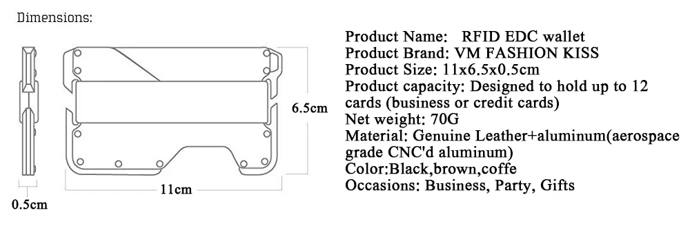VM FASHION KISS Crazy Horse кожаный RFID блокирующий кошелек EDC CNC аэрокосмический класс алюминиевый держатель кредитных карт ультратонкий кошелек