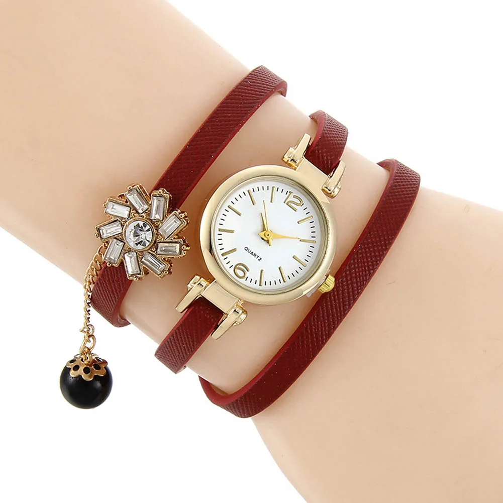 

Women Bracelet Watches Multilayer Wraps PU Leather Strap Analog Quartz Watch Flower Crystal Clock Girl Casual Wristwatch @17 LXH