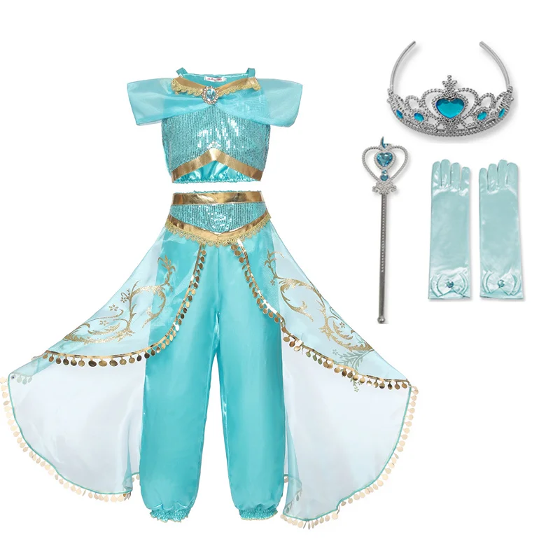 Girl Dress Aladdin Jasmine Dress Costume Children Sleeveless Sequin Princess Cosplay Clothes Kid Party Fantasia Infantil Vestido - Цвет: 2