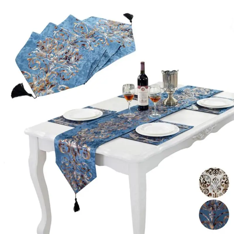 

Table Runner Modern Tablecloth Burlap Flower Table-board Paths Polyester Embroidered Table Runner Tafelloper Blue Home Decor A30