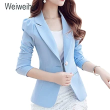 Женский пиджак блейзер Небесно-Голубой приталенный длинный рукав пальто на одной пуговице тонкий женский офисный Жакет женский Топ Блейзер Feminino