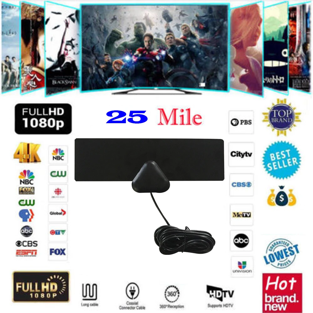 25 км Диапазон антенна ТВ цифровая HD Skywire 4K антенна цифровая внутренняя HD ТВ 1080p ТВ антенна