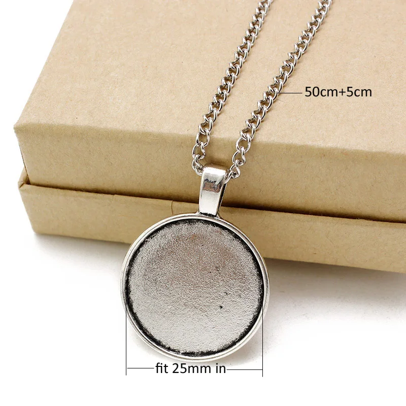 10Pcs 25MM Chain Pendant Necklace Setting Cabochon Cameo Base Tray Bezel Blank DIY Jewelry Making Findings Jewelry Findings