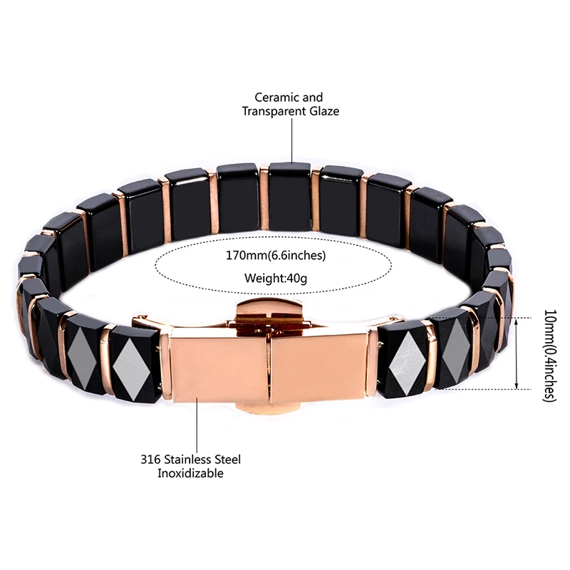 Браслет из розового золота с керамическим покрытием, полностью германиевый браслет для женщин, браслет из нержавеющей стали и браслеты с застежкой для часов