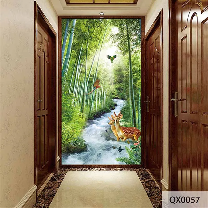 

Custom 3D Fabric Textile Wallcoverings For Walls Cloth Murals Matt Silk Entrance Hallway Corridor Scenery Bamboo Forest Deer Top