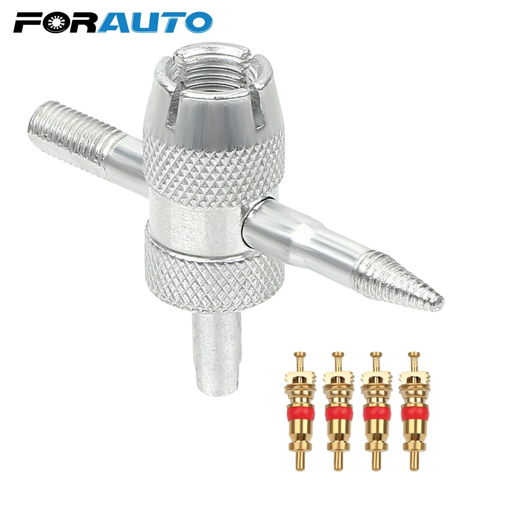 

FORAUTO 4pcs 4 in 1 Tire Valve Stem Removal Tool Valve Stem Puller Copper Valve Core Car Tire Repair Tools Tyre Cleaning Tool