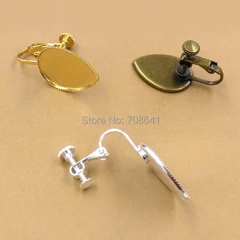 

Blank Earrings Bases with teardrop Bezel Clip On Screw Earring Findings Settings for Non Pierced Ears Mixed Colors Plated