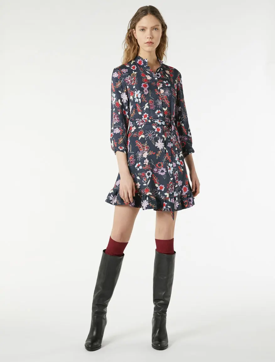 

PIXY Silk Dress Sexy Mini Shirt Dresses Belted Summer Women vestidos Floral Print za sukienka Luxury Casual Ladies bayan elbise