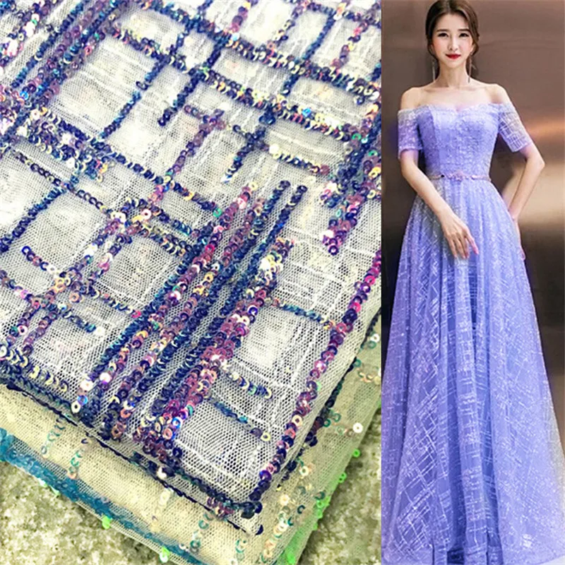 

1Yard Upscale Shining Sequins Fabric Lace Cloth Tulle Green Mesh Lace Evening Fabric Dresses Clothing DIY Craft 130* 91cm