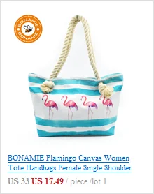 BONAMIE 2Pcs/lot Flamingo Women Tote Handbags Canvas Female Single Shoulder Bags Casual Hemp Rope Beach Bags Set Wet Bikini Bag