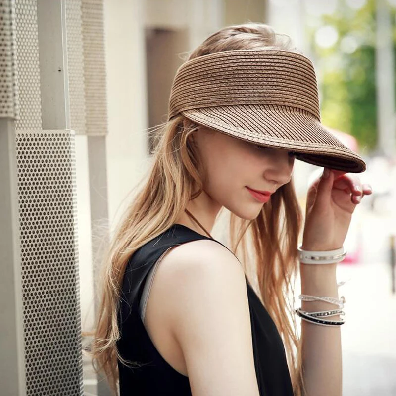 2019 الربيع الصيف جديدة كبيرة واسعة بريم سترو قبعة شمس دون غطاء رأس قبعة المرأة/في Gilr الأزياء الشاطئ فارغة أعلى قبعات 4 الصلبة الألوان