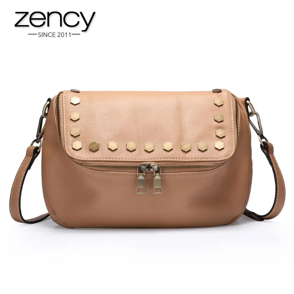 

2017 NEW Italian Real Genuine Leather Ladies Handbag Rivets The Women's Messenger Bags for Women Cross Body Bag Satchel Purse