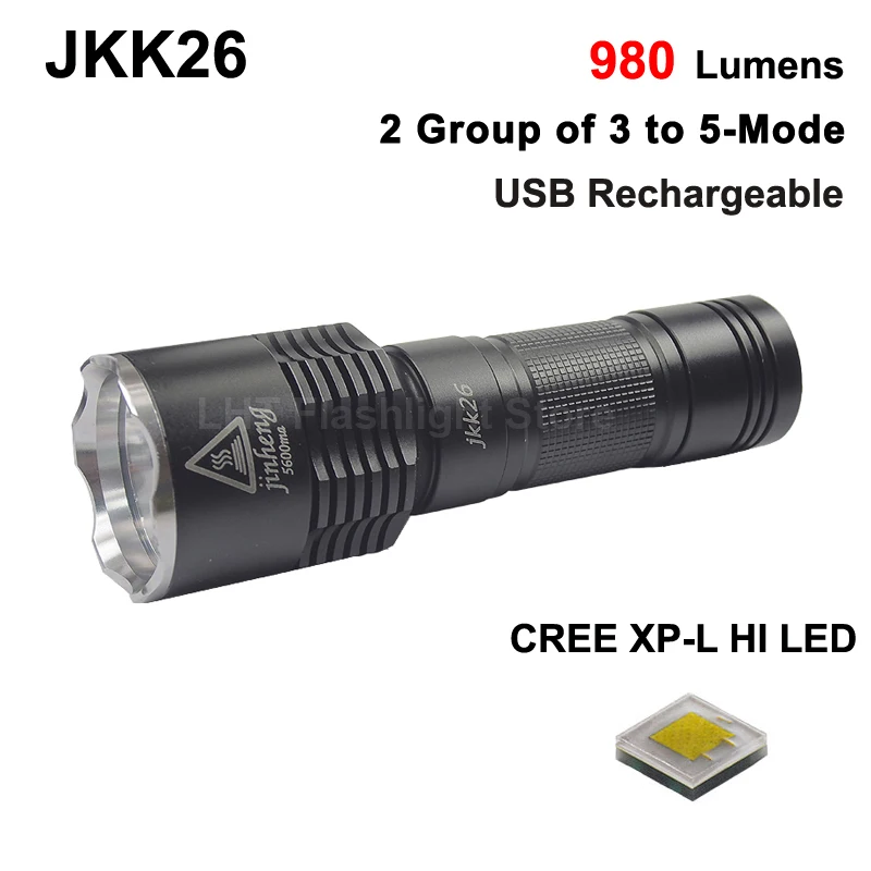 JKK26 Cree XP-L HI White 6500 K/нейтральный белый 4500 K 980 люмен светодиодный фонарик с зарядной головкой usb-черный (1 х 18650/1 х 26650