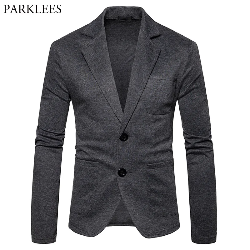 

Mens Knitting Suits Blazers 2018 Fashion Casual Slim Fit Single Breasted Two Button Suit Blazer Jacket Men Terno Masculino 2XL
