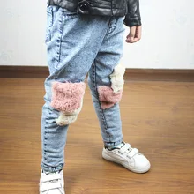 Новые фирменные зимние джинсы для мальчиков и девочек утепленные джинсы для мальчиков теплые детские брюки джинсовые штаны с поясом для детей, повседневные джинсы для маленьких мальчиков