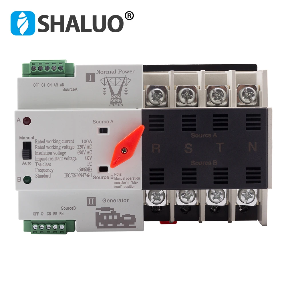 Interruptor de Transferência Mini Ats 220 v Power Automática Interruptores Seletores Elétricos Disjuntores Gerador Parte W2r 4 p 100a
