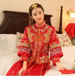 Винтаж Стиль невесты свадебное платье Qipao красные свадебные комплекс костюм для зарубежных Китайский Сучжоу вышивка Vestidos de Casamento