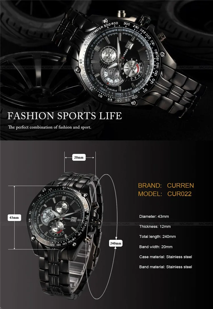  relogio masculino 2018 Hot CURREN Brand Full Steel Sport Watch Men Luxury Brand Quartz Military Spo