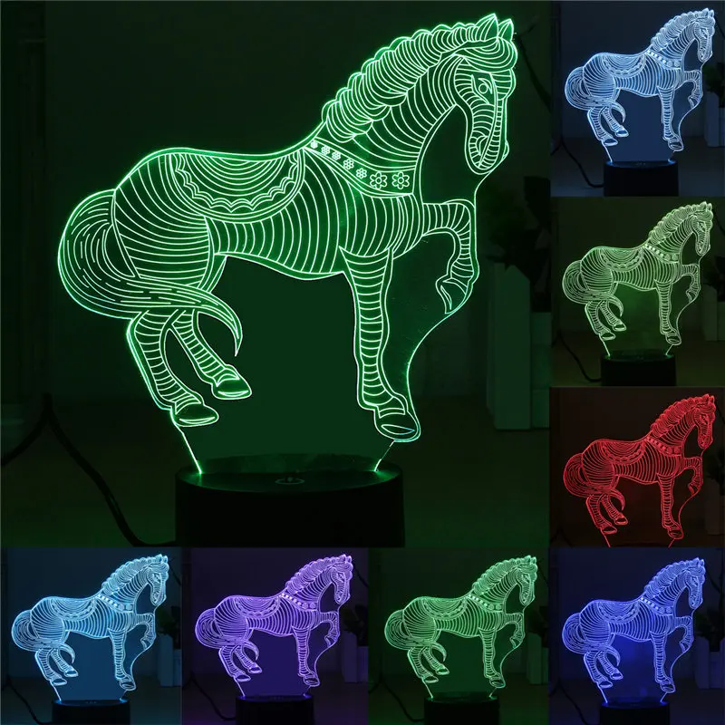 

3D LED Night Light Zebra Horse USB 7 Color Change Touch Switch Desk Table Lamp Nightlight Home Bedroom Decor Kids Gift