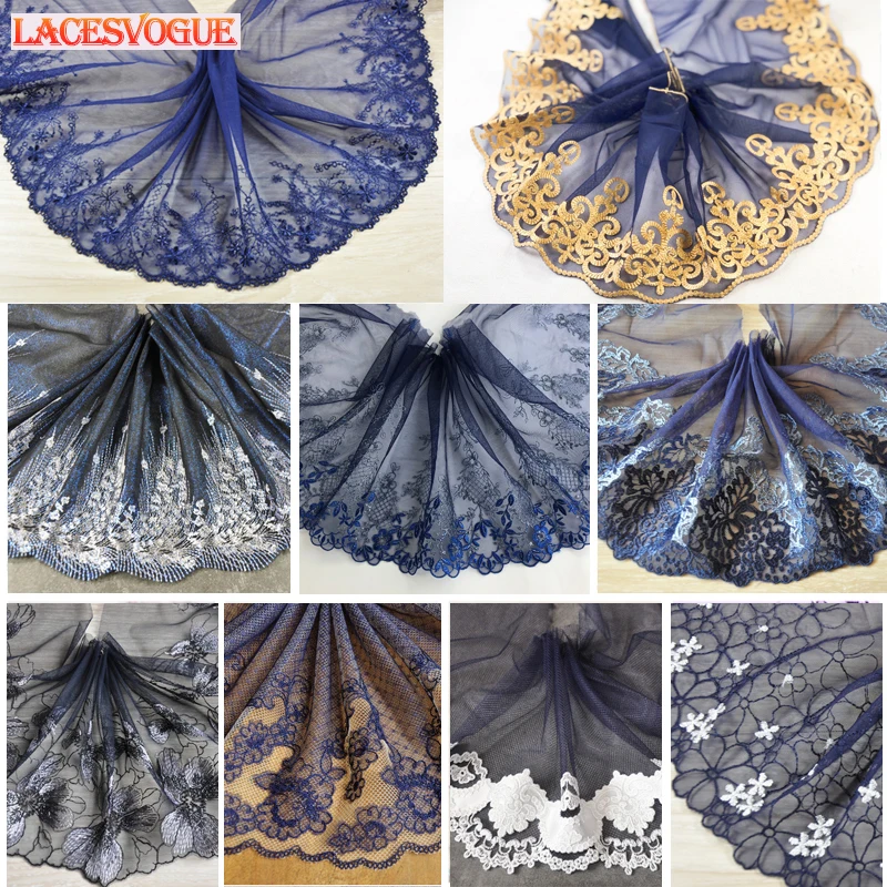 

3meters 10-23cm Blue Mesh lace trims Embroidered Lace Ribbon Wedding accessories lace fabrics Patchwork Sewing craft LAVO869