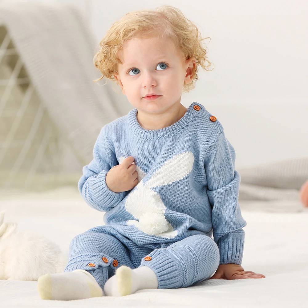 Warm Knitted Rabbit Baby Rompers Newborn Baby Girl Clothes Children's Overalls Stitch Long Sleeve Bunny Baby Clothes Spring Fall