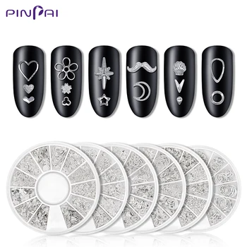 

6 Style 3D Hollow Nail Art Decoration Rivet Silver Metal Nail Studs Star Moon Heart Mixed Tips DIY Manicure Nail Art Accessories