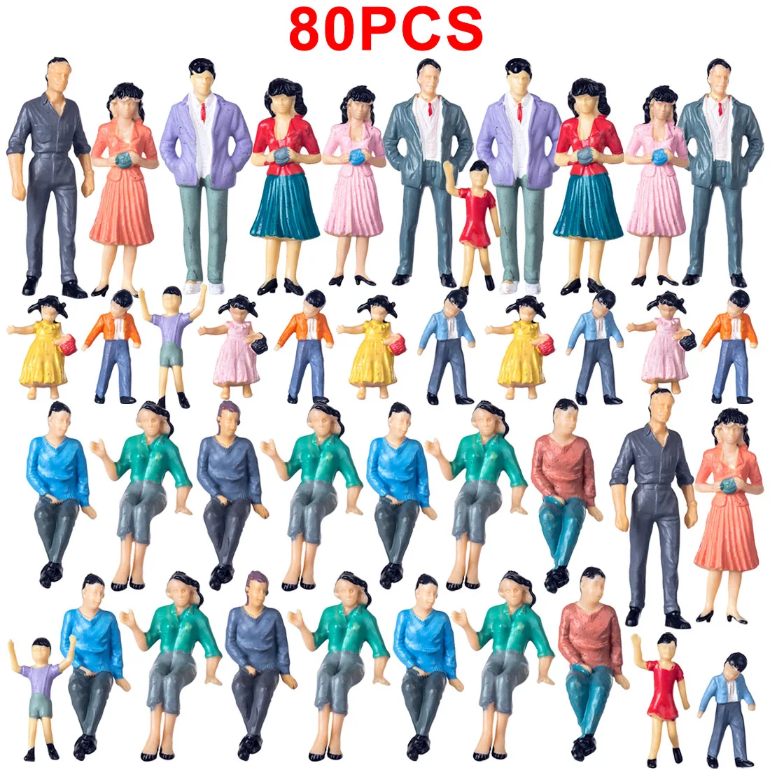 

20/40/80pcs 1:25 HO Scale Miniature Figures Model for Train Railway Sand Table - Colorful (Random Type) Model Building Kits