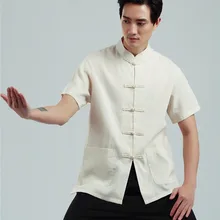 Шанхай история традиционная китайская одежда для мужчин Льняная мужская рубашка Тай чи рубашка Тан костюм топ с коротким рукавом рубашка для кунг-фу