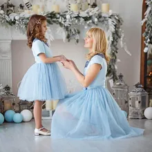 Одежда «Мама и я»; семейный образ; юбка для мамы и дочки; синяя юбка-пачка с высокой талией; Одинаковая одежда для мамы и дочки
