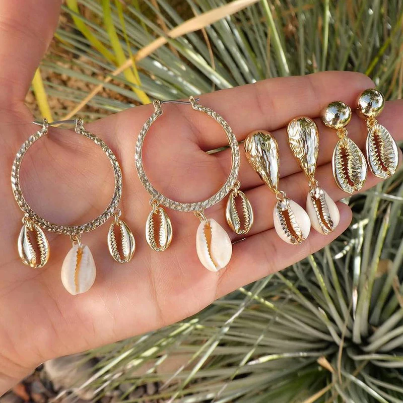 3 пар/компл. в богемном стиле Круглый Геометрическая оболочка Золотая подвеска с шипами серьги, модные, пляжные, вечерние ювелирные изделия женские серьги