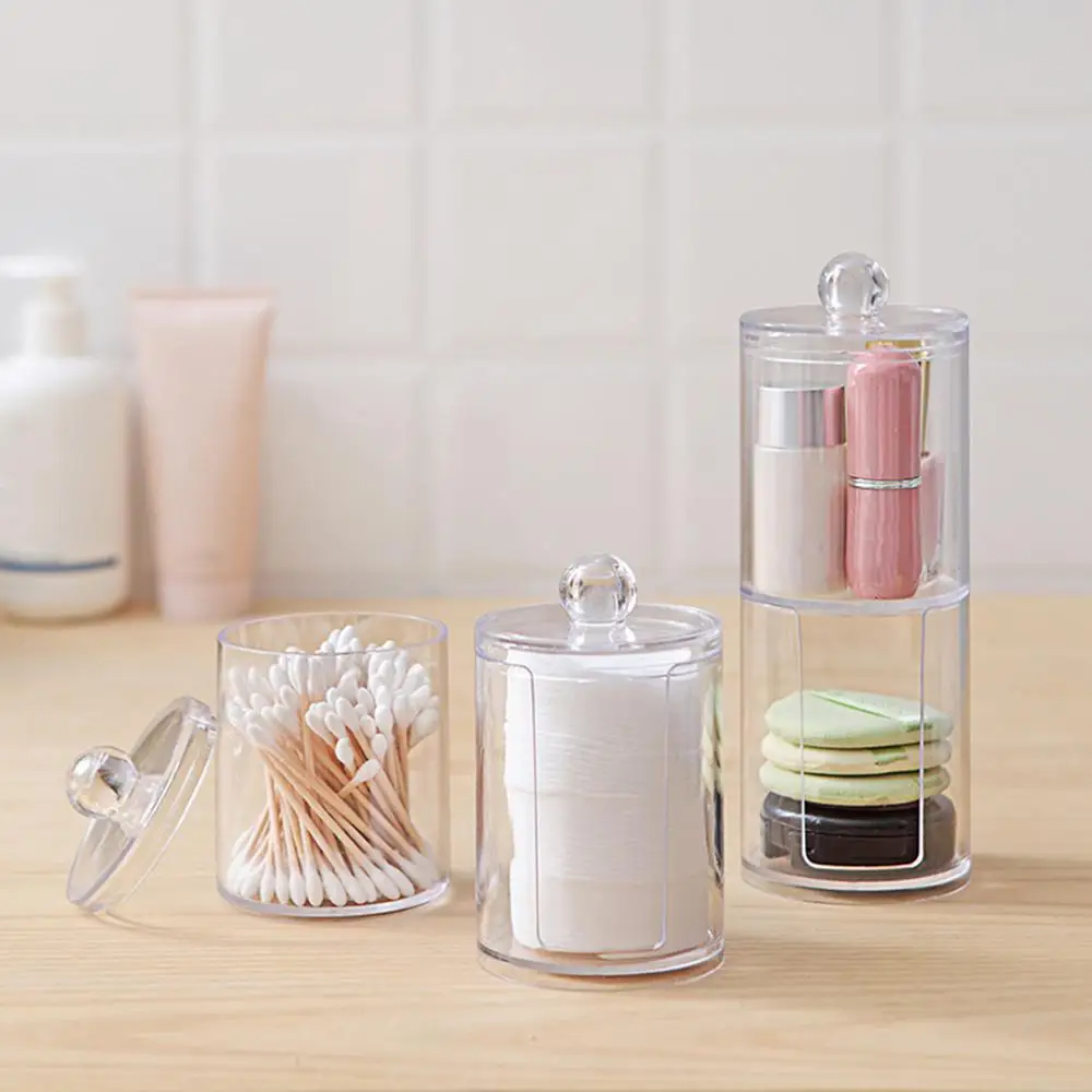 New Transparent Acrylic Box Cosmetic Makeup Organizer Bathroom Storage Box Plastic Container Cotton Swabs Cotton Pad Holder