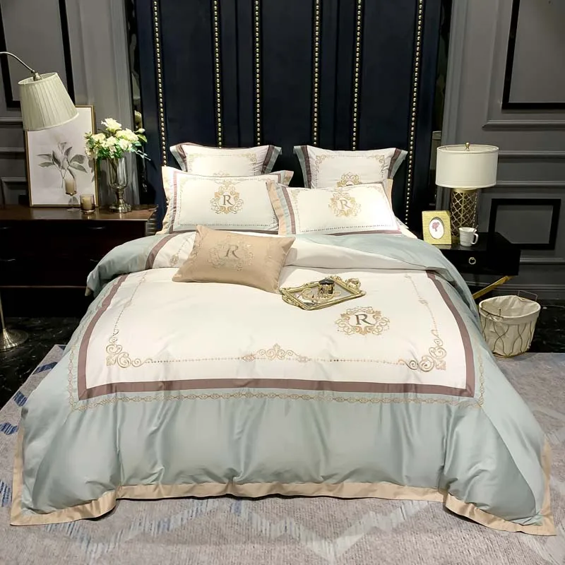 

Luxury European Style Royal Embroidery 80S Egyptian Cotton Palace Bedding Set Duvet Cover Bed sheet Bed Linen Pillowcases 4/6pcs