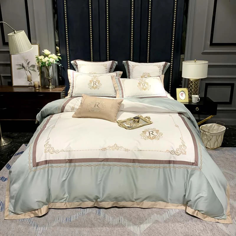 Luxury Egyptian Cotton European Palace Bedding Set Lace Duvet Cover Bed Sheet