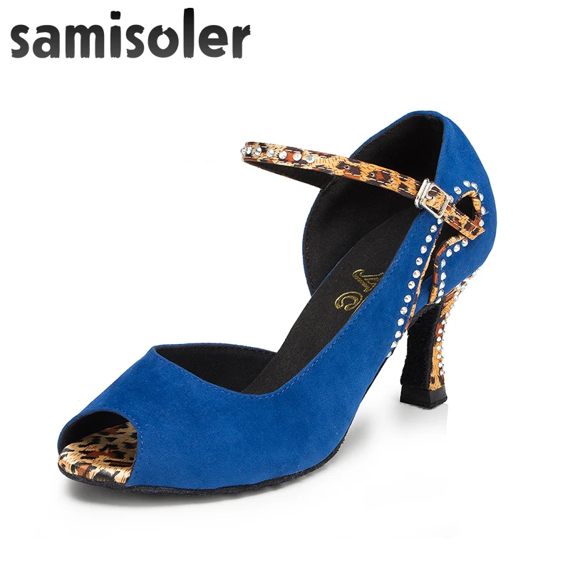 

Samisoler Bule/P New Cloth Collocation Shine Ribbons Ballroom Fashion Dance Women Latin Dance Competition Shoes
