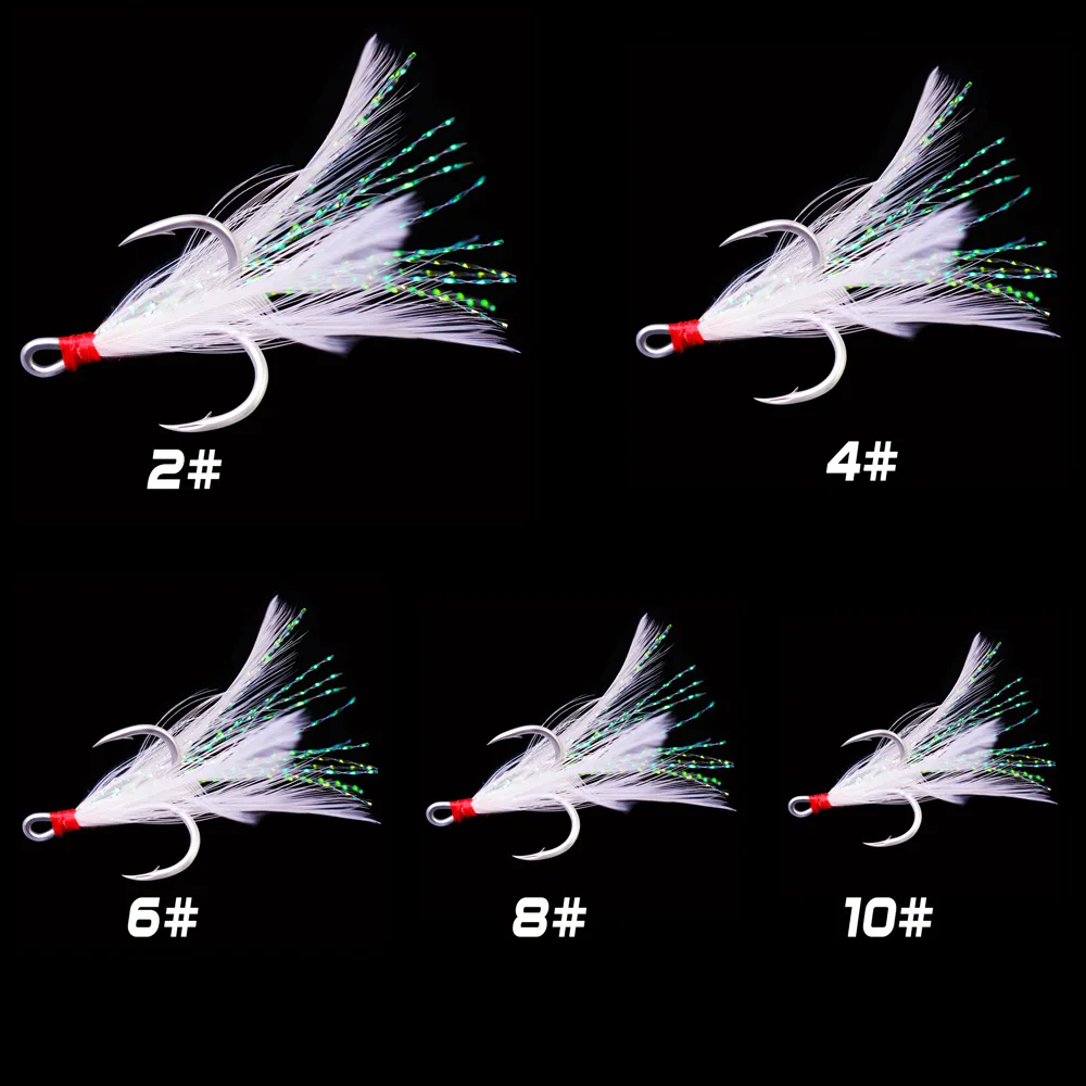 hot new 2019 10Pcs/lot fishing triple hook circle with feather treble strong fish hooks anzuelos de pesca 10 lot japan jigging