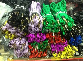 

500pcs/lot new style Colorful 1m 3.5mm Nylon Fabric Braided flat Car Aux Audio Cable for iphone Samsung