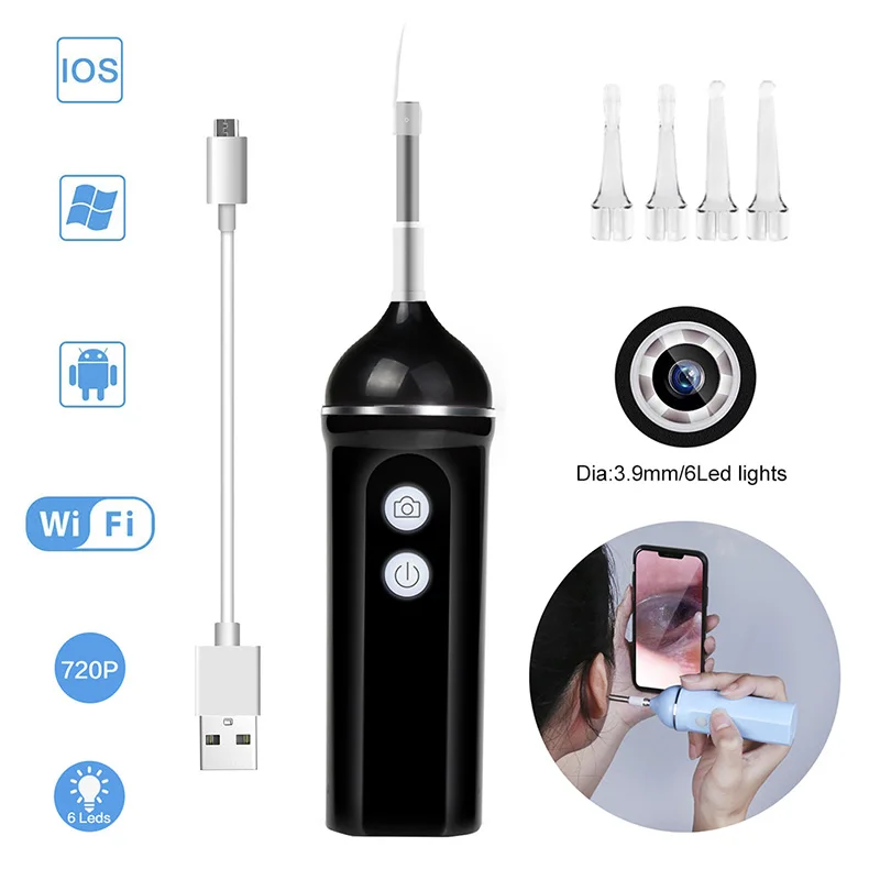 

WIFI Endoscope Camera 1.0MP 3.9MM Wireless Ear Scope Camera USB Ear Cleaning Tool with 6 Adjustable LEDs for iPhone Android PC