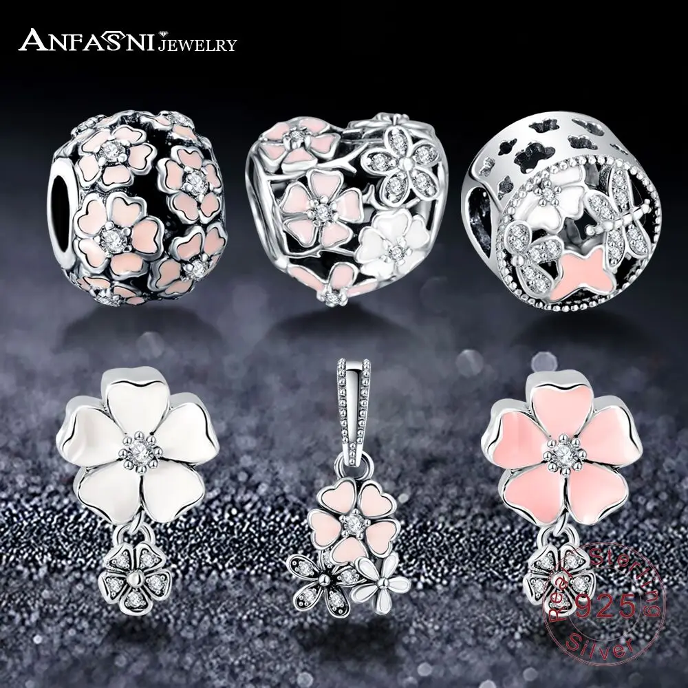 

ANFASNI 100% 925 Sterling Silver Poetic Blooms Charm Beads Pendant Fit Bracelet Necklace Authentic Luxury Jewelry Gift