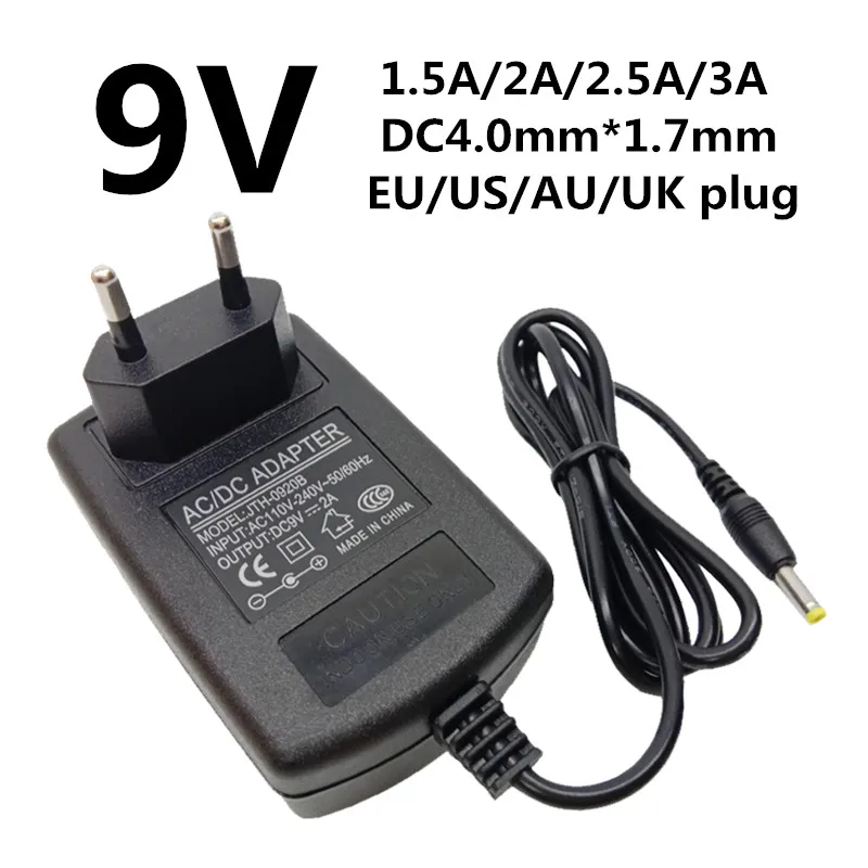

Power Adapter DC 9V 1.5A 2A 2.5A 3A Adaptor 220V To 9 V Volt Power Supply Universal Switching EU US AU UK DC size 4.0mm*1.7mm