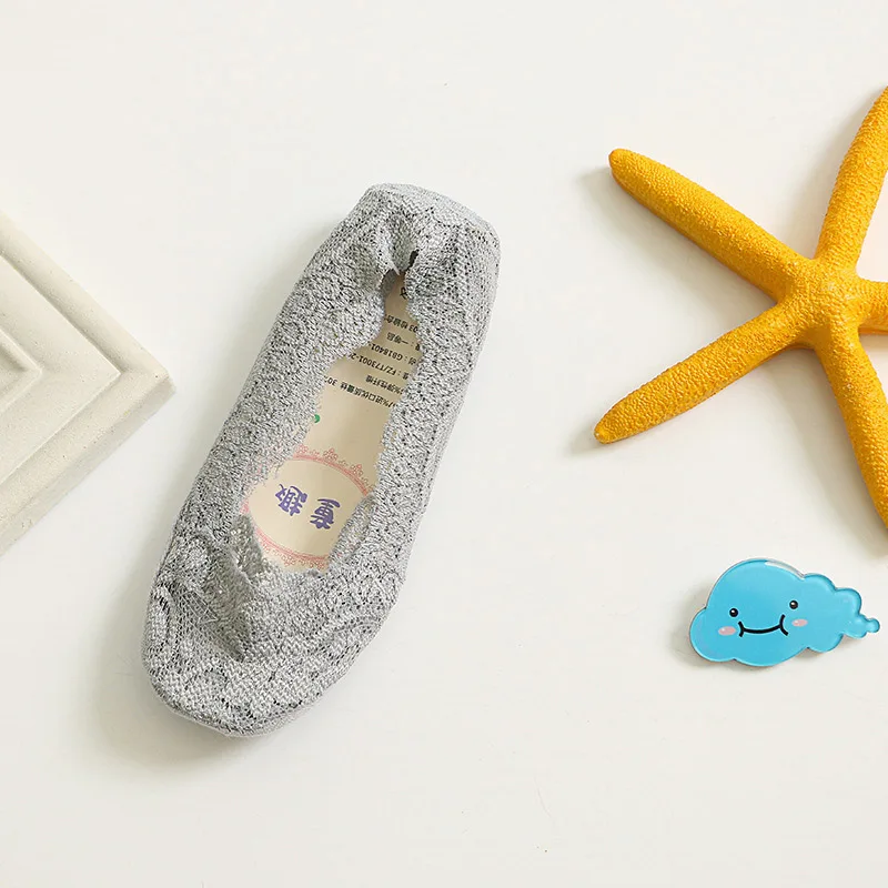 Kawaii/детские кружевные носки с цветочным рисунком для новорожденная девочка, милые детские Нескользящие носки-лодочки, детские летние носки для маленьких девочек - Цвет: grey