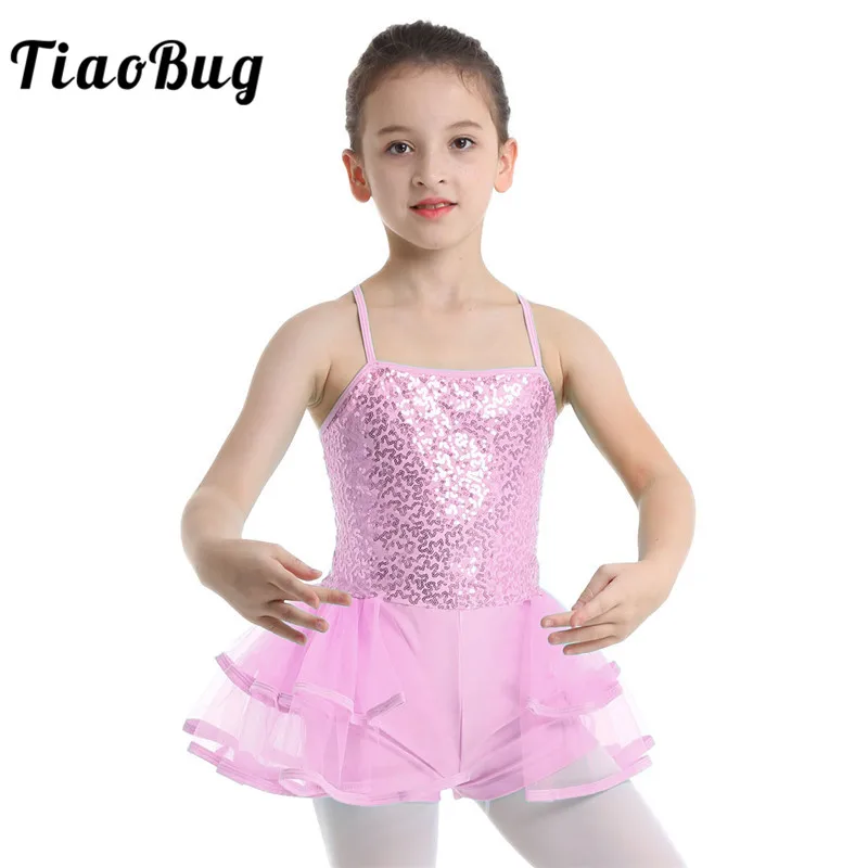 

TiaoBug Kids Teens Sequins Ballet Tutu Girls Gymnastics Leotard Bodysuit Ballet Leotard Children Stage Performance Dance Costume